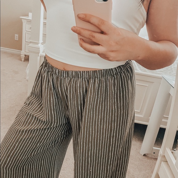 Wide Leg Striped Green Pants - Picture 2 of 2